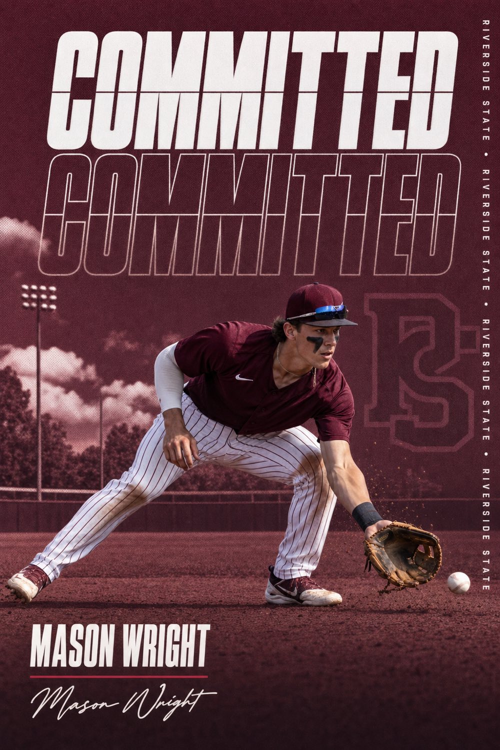 Baseball commitment graphic — maroon and cream layout with a repeated COMMITTED headline, made with CommitGraphics