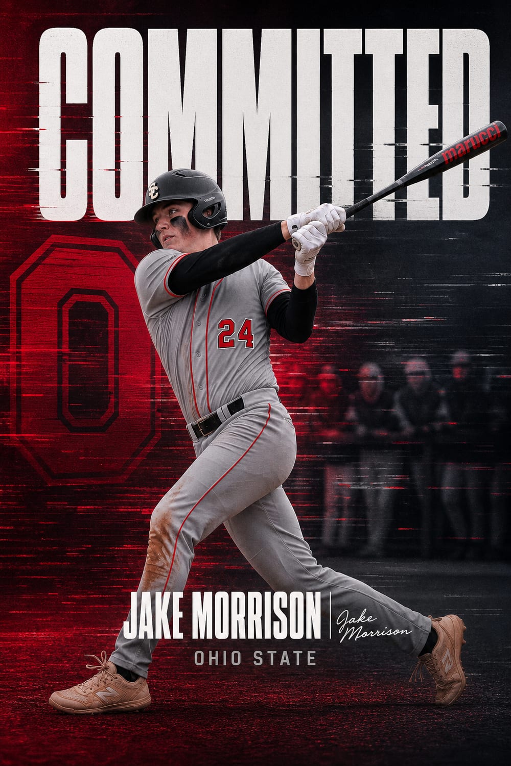 College commitment graphic in scarlet and grey made with CommitGraphics